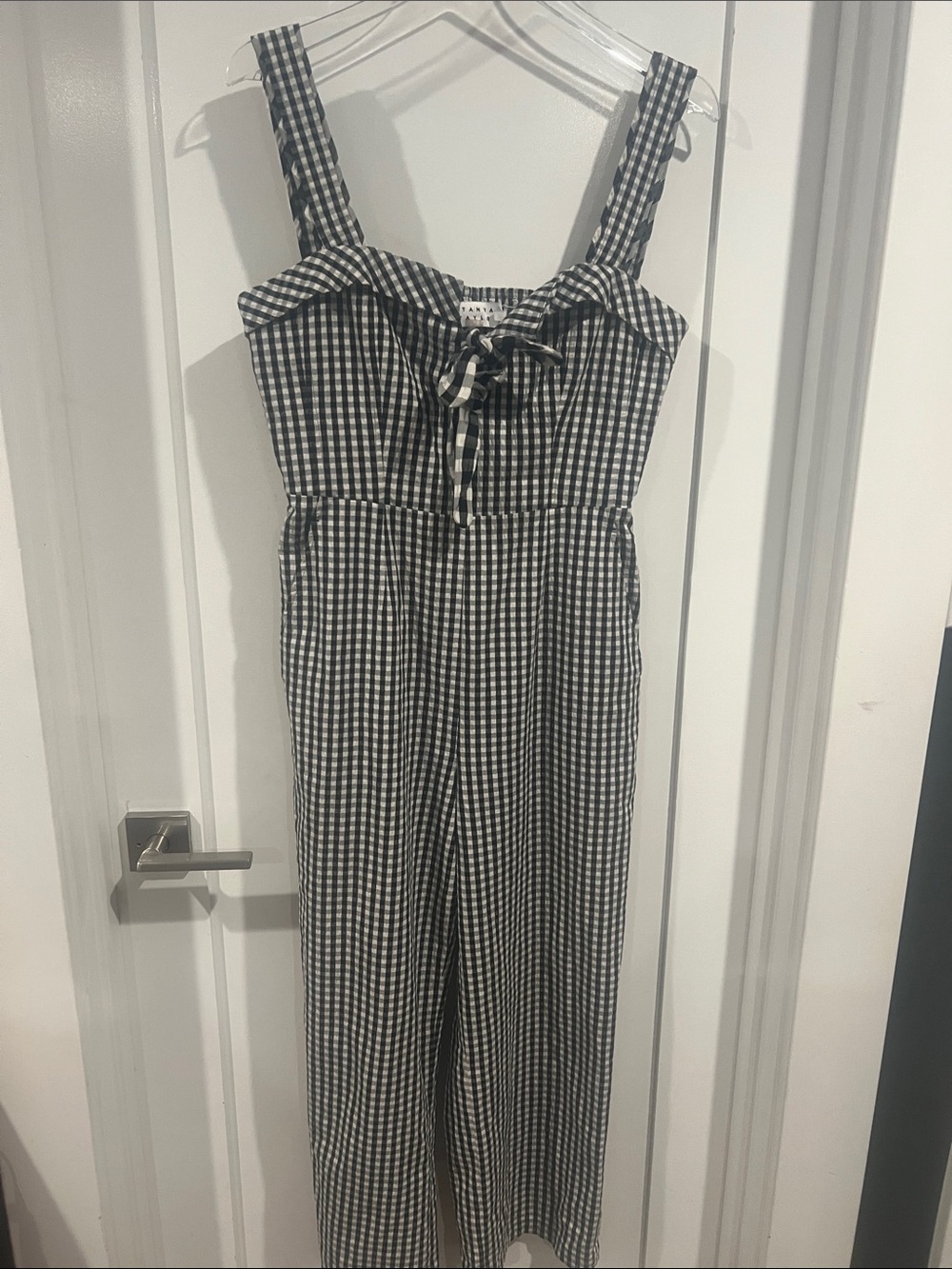 Tanya Taylor Black & White Gingham Tie-Front Jumpsuit